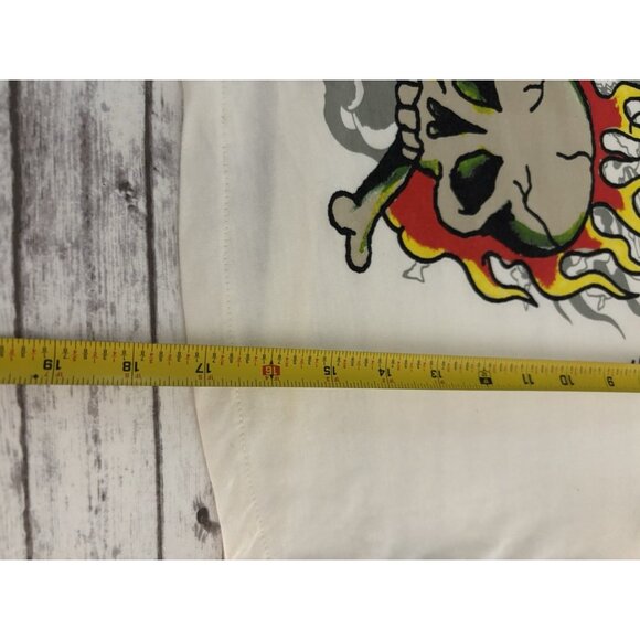 Ed Hardy Flame Skull Cropped Baby T-Shirt White Size Large 90s Sexy Tattoo - Picture 9 of 11